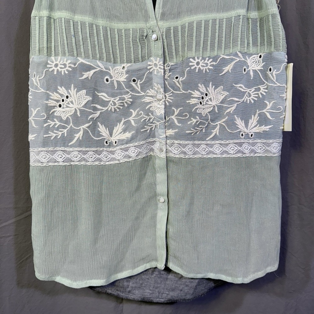 Boho Sheer Embroidered Top Sleeveless Beaded Lace Tiny by Anthropologie Size M - Picture 7 of 14